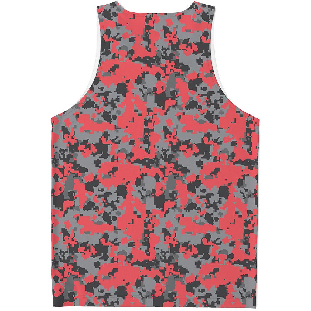 Red And Grey Digital Camo Pattern Print Men's Tank Top