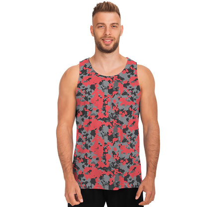 Red And Grey Digital Camo Pattern Print Men's Tank Top