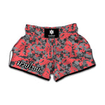 Red And Grey Digital Camo Pattern Print Muay Thai Boxing Shorts