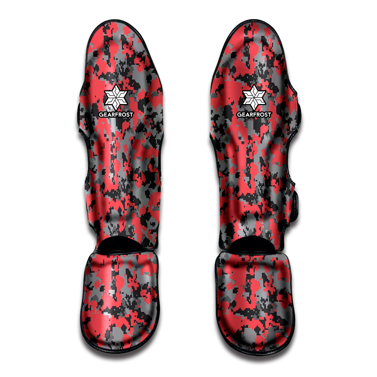 Red And Grey Digital Camo Pattern Print Muay Thai Shin Guard