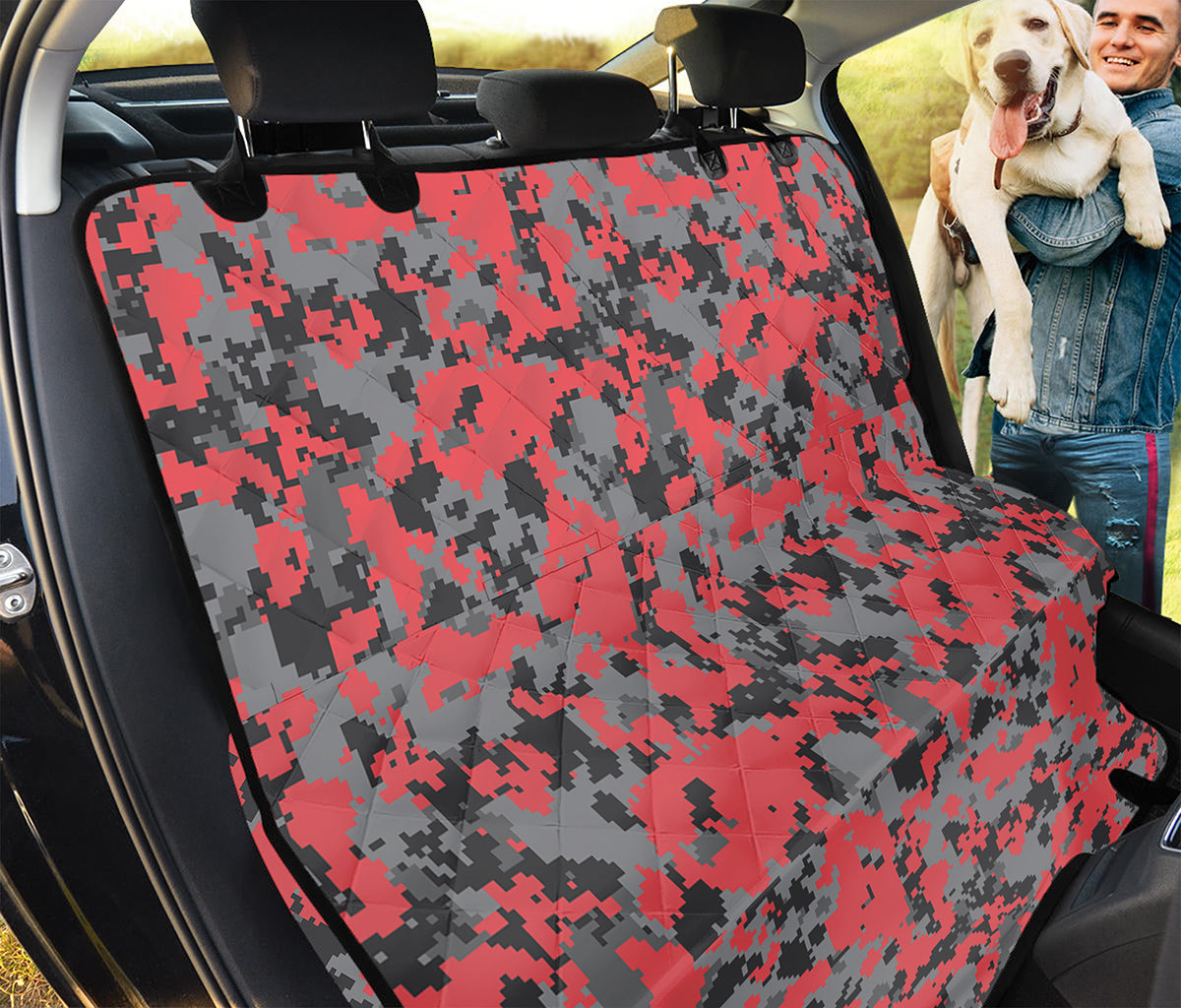 Red And Grey Digital Camo Pattern Print Pet Car Back Seat Cover