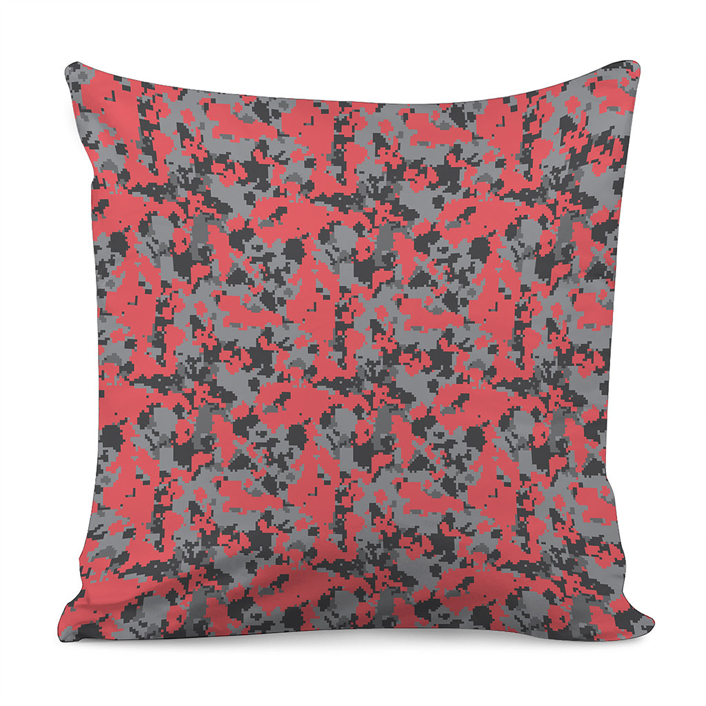 Red And Grey Digital Camo Pattern Print Pillow Cover