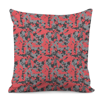 Red And Grey Digital Camo Pattern Print Pillow Cover