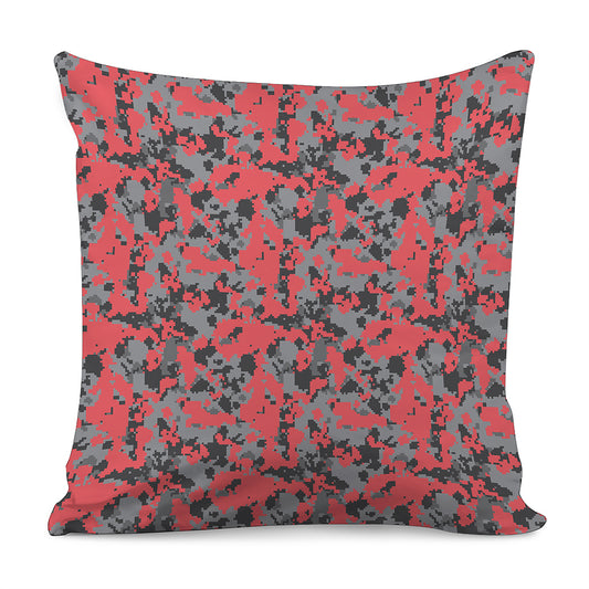 Red And Grey Digital Camo Pattern Print Pillow Cover