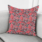 Red And Grey Digital Camo Pattern Print Pillow Cover