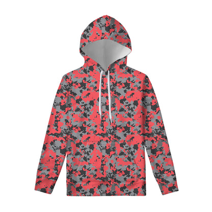 Red And Grey Digital Camo Pattern Print Pullover Hoodie