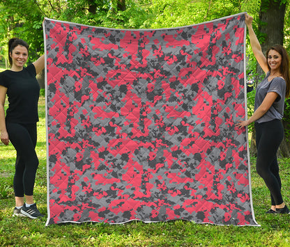 Red And Grey Digital Camo Pattern Print Quilt