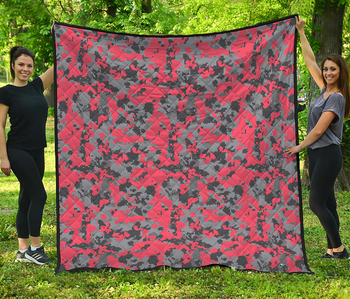 Red And Grey Digital Camo Pattern Print Quilt