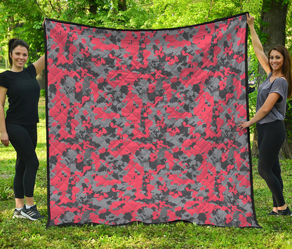 Red And Grey Digital Camo Pattern Print Quilt