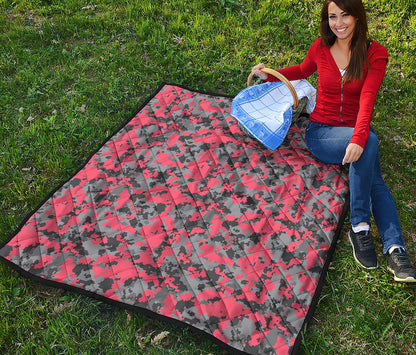 Red And Grey Digital Camo Pattern Print Quilt