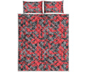 Red And Grey Digital Camo Pattern Print Quilt Bed Set