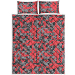 Red And Grey Digital Camo Pattern Print Quilt Bed Set