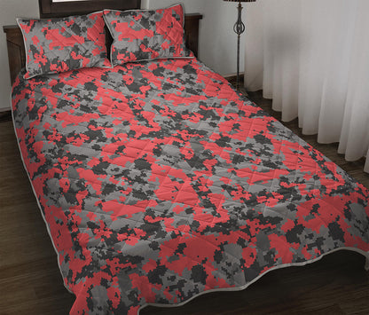 Red And Grey Digital Camo Pattern Print Quilt Bed Set