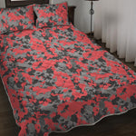 Red And Grey Digital Camo Pattern Print Quilt Bed Set