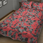 Red And Grey Digital Camo Pattern Print Quilt Bed Set
