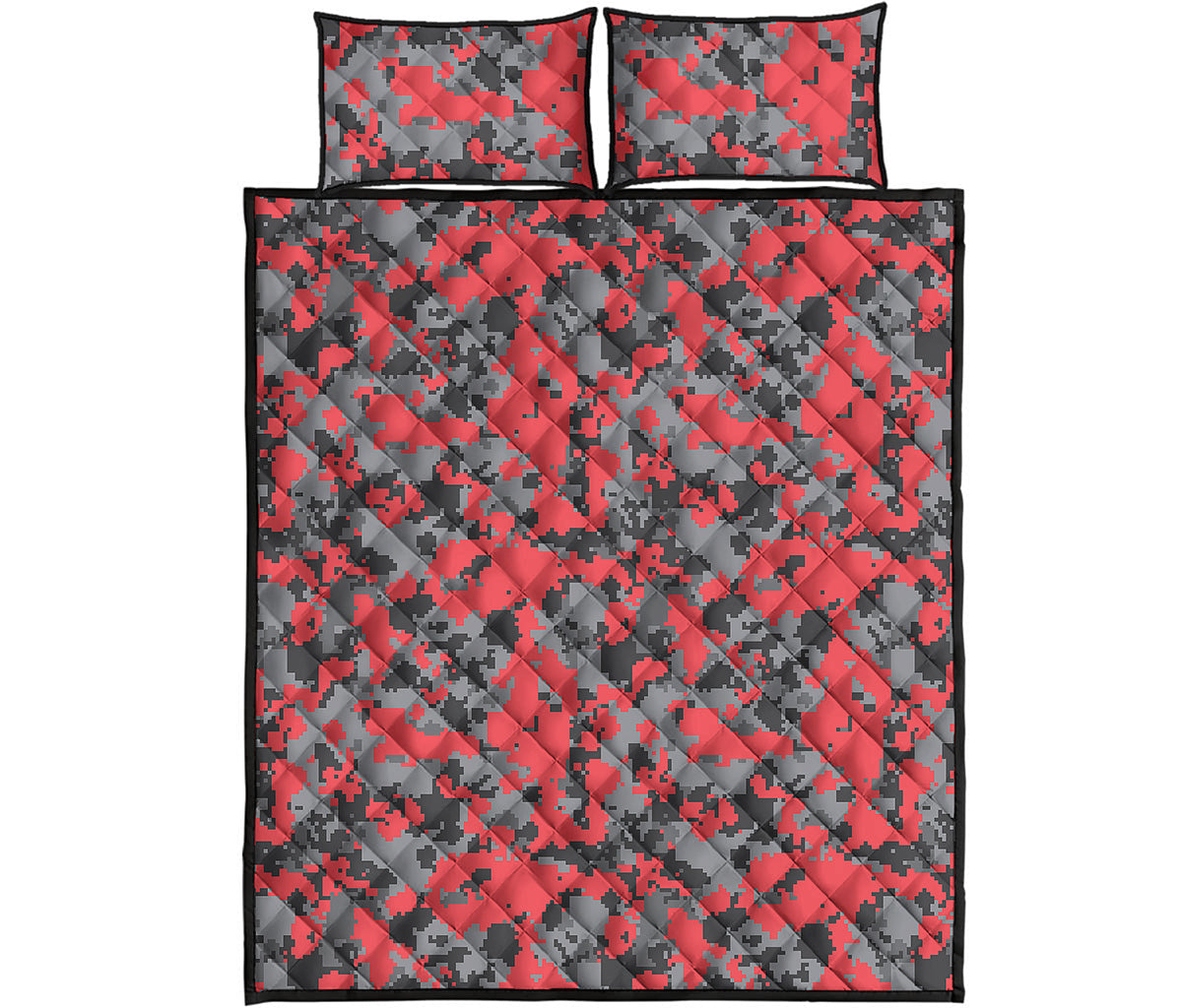 Red And Grey Digital Camo Pattern Print Quilt Bed Set