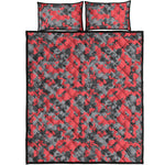 Red And Grey Digital Camo Pattern Print Quilt Bed Set
