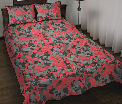 Red And Grey Digital Camo Pattern Print Quilt Bed Set