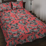 Red And Grey Digital Camo Pattern Print Quilt Bed Set
