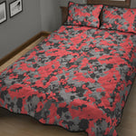 Red And Grey Digital Camo Pattern Print Quilt Bed Set
