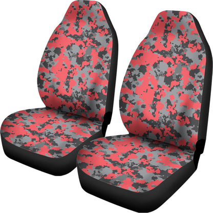 Red And Grey Digital Camo Pattern Print Universal Fit Car Seat Covers