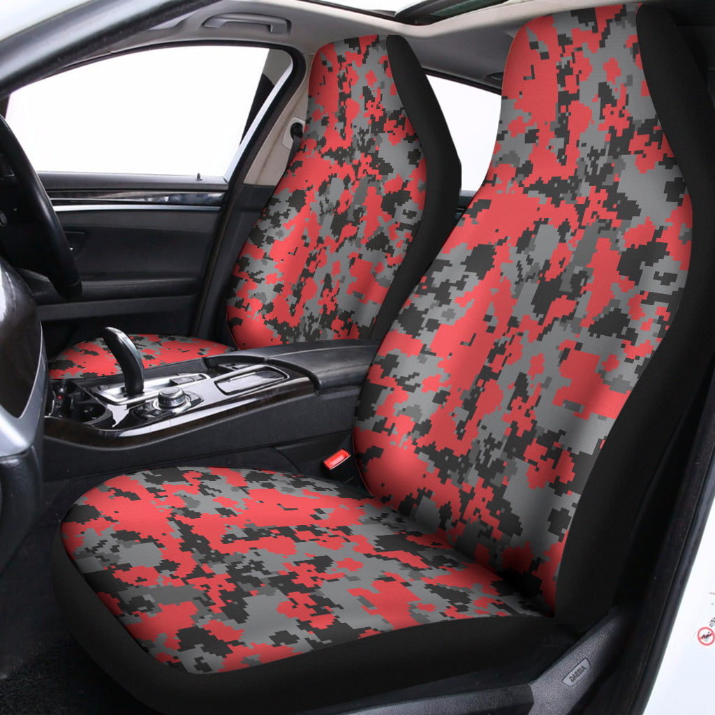 Red And Grey Digital Camo Pattern Print Universal Fit Car Seat Covers