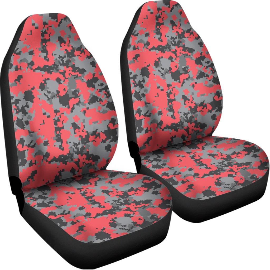 Red And Grey Digital Camo Pattern Print Universal Fit Car Seat Covers