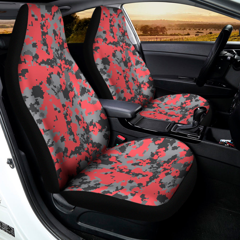 Red And Grey Digital Camo Pattern Print Universal Fit Car Seat Covers