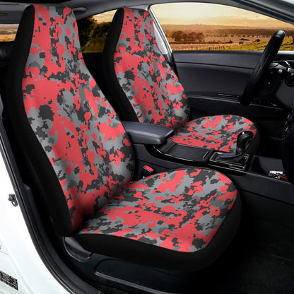 Red And Grey Digital Camo Pattern Print Universal Fit Car Seat Covers