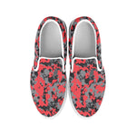 Red And Grey Digital Camo Pattern Print White Slip On Shoes