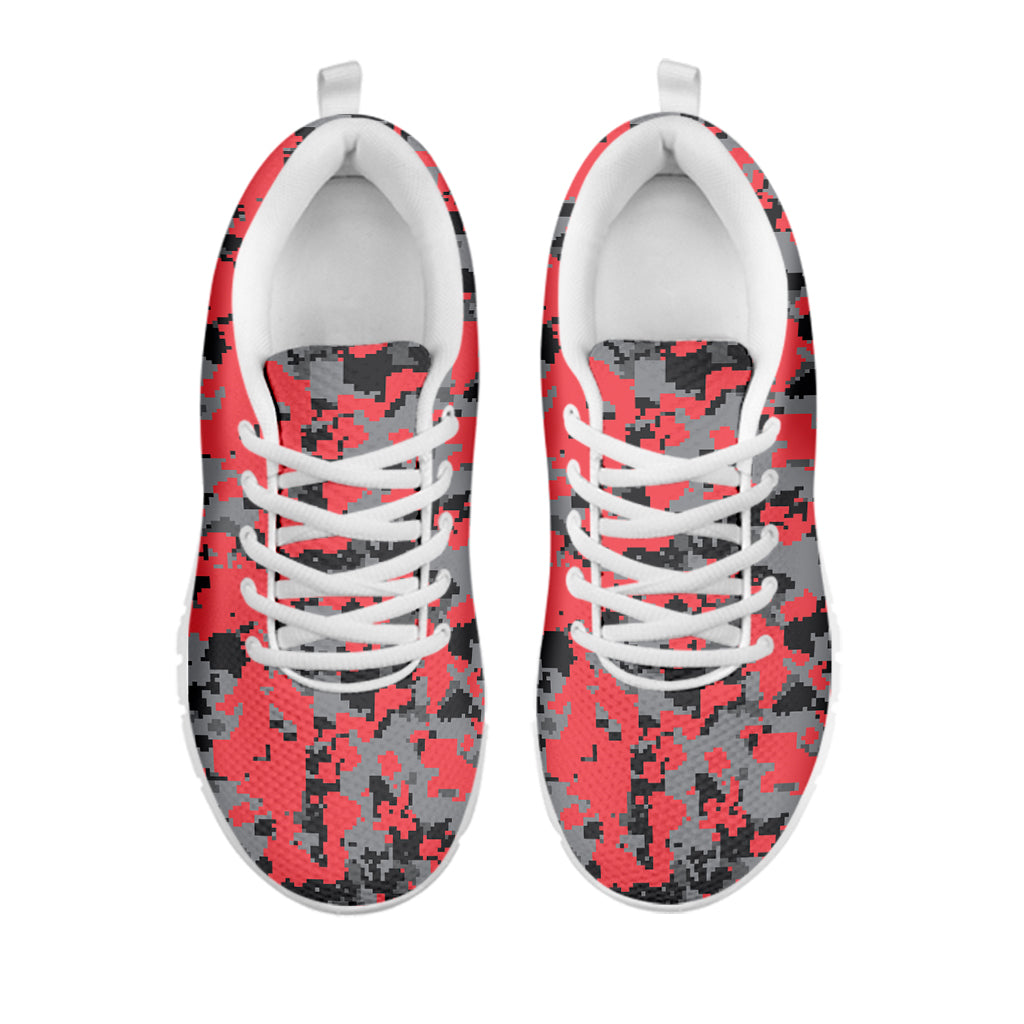 Red And Grey Digital Camo Pattern Print White Sneakers