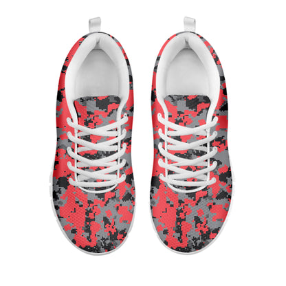 Red And Grey Digital Camo Pattern Print White Sneakers