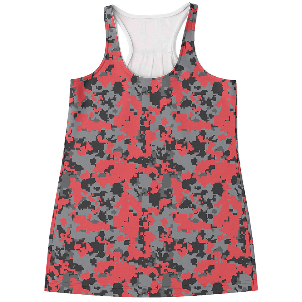 Red And Grey Digital Camo Pattern Print Women's Racerback Tank Top