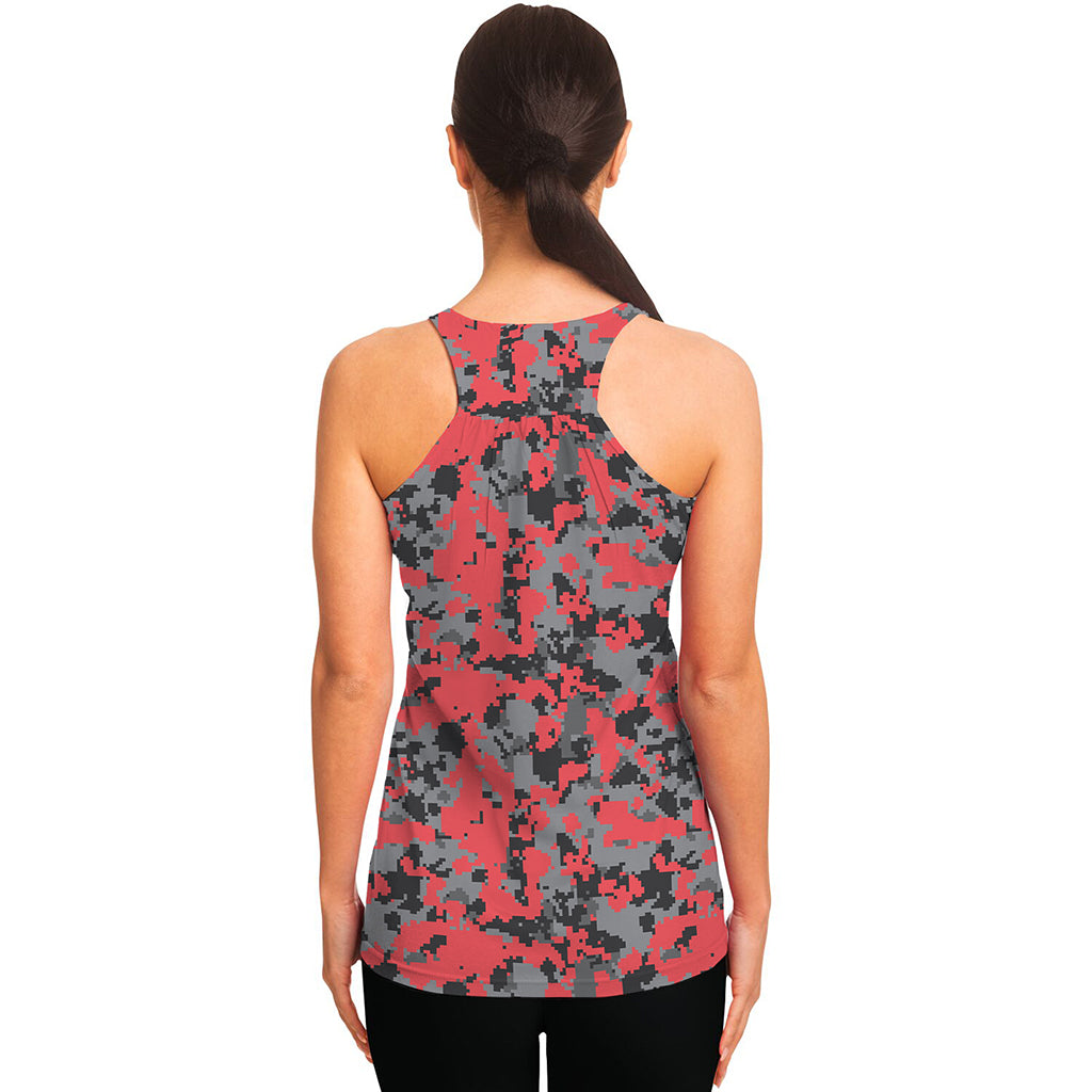 Red And Grey Digital Camo Pattern Print Women's Racerback Tank Top