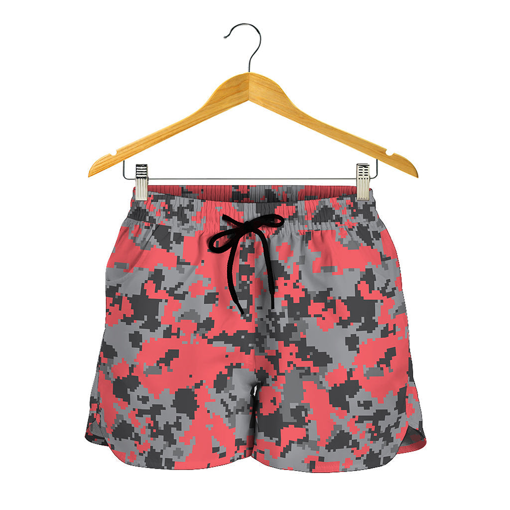 Red And Grey Digital Camo Pattern Print Women's Shorts