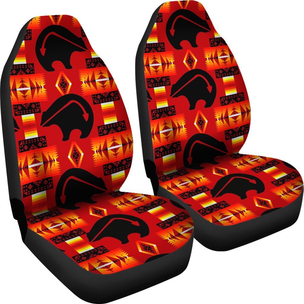 Red And Orange Native Grizzly Bear Universal Fit Car Seat Covers GearFrost