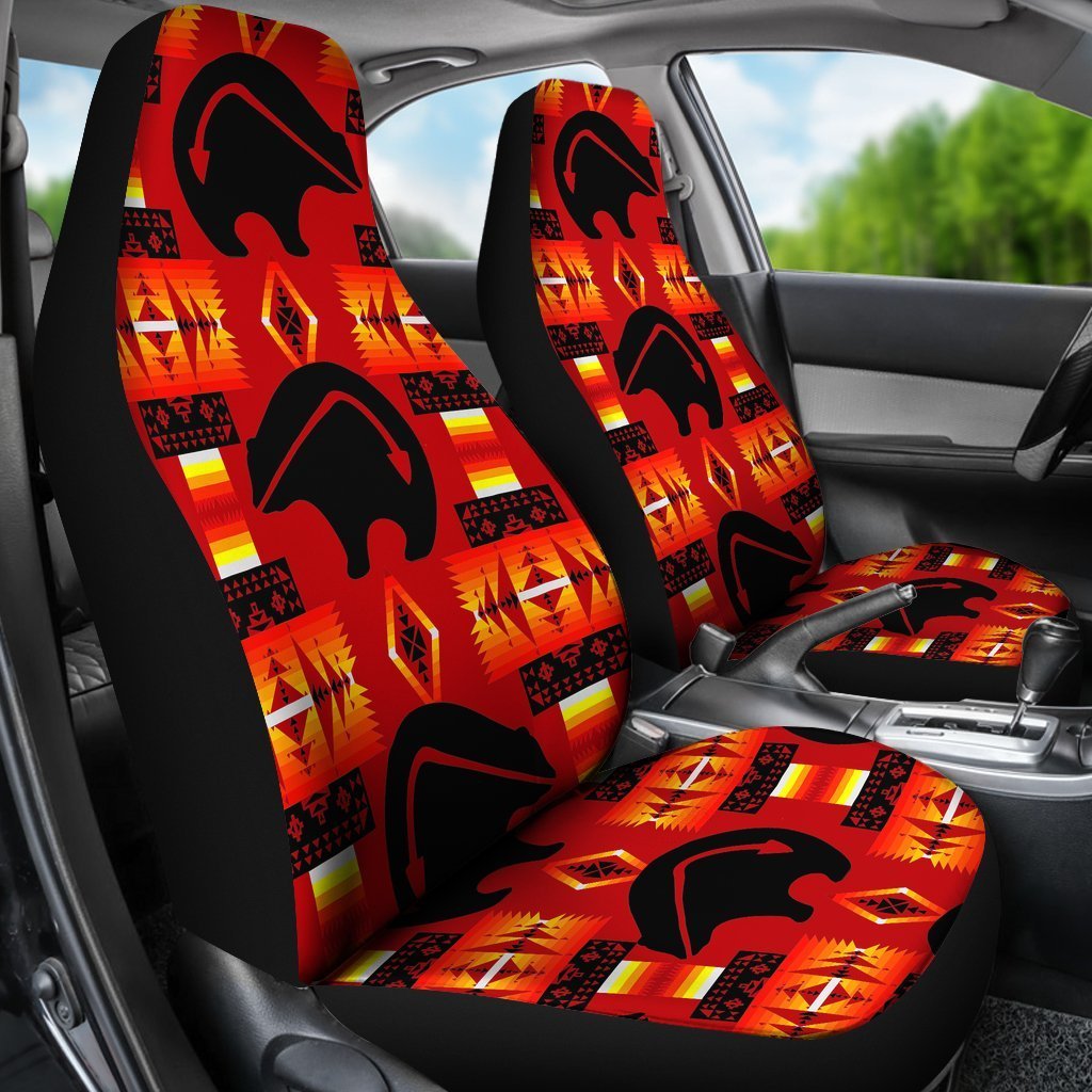 Red And Orange Native Grizzly Bear Universal Fit Car Seat Covers GearFrost