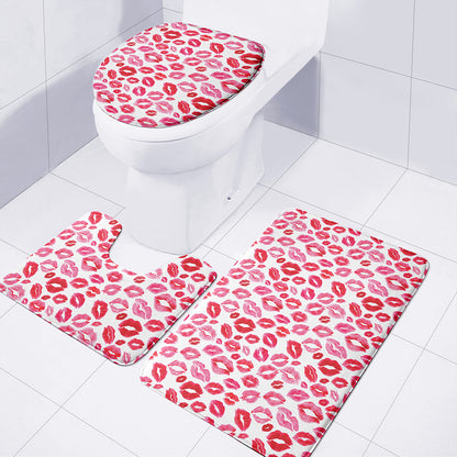 Red And Pink Lips Pattern Print 3 Piece Bath Mat Set