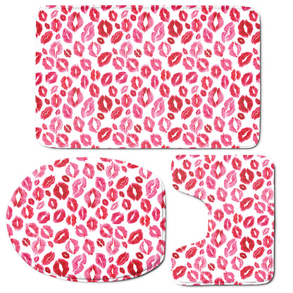 Red And Pink Lips Pattern Print 3 Piece Bath Mat Set