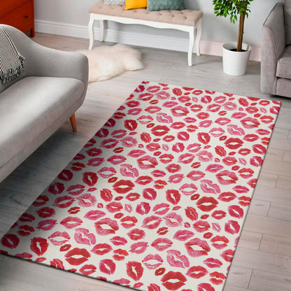 Red And Pink Lips Pattern Print Area Rug