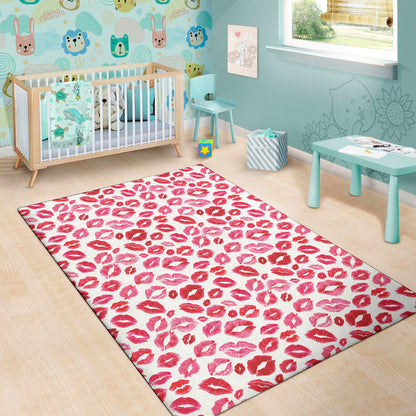 Red And Pink Lips Pattern Print Area Rug