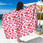 Red And Pink Lips Pattern Print Beach Sarong Wrap