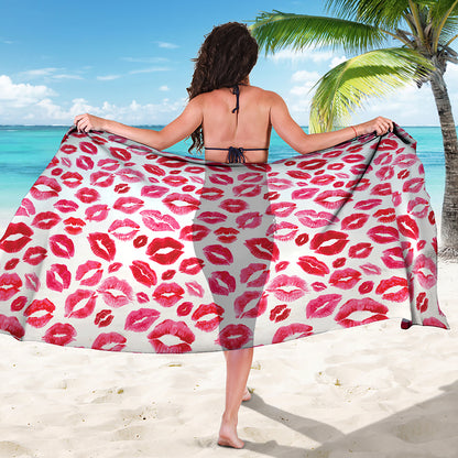 Red And Pink Lips Pattern Print Beach Sarong Wrap