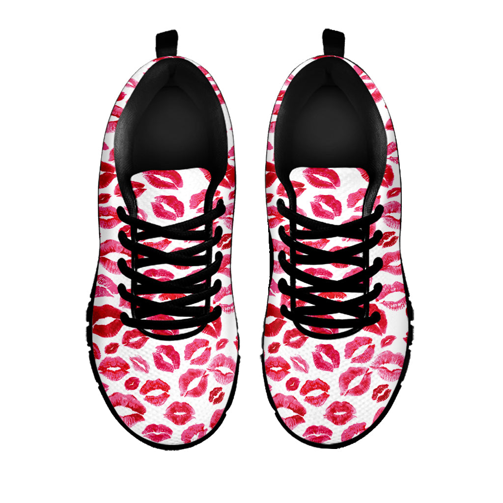 Red And Pink Lips Pattern Print Black Sneakers