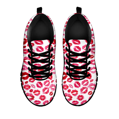 Red And Pink Lips Pattern Print Black Sneakers
