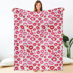 Red And Pink Lips Pattern Print Blanket
