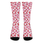 Red And Pink Lips Pattern Print Crew Socks