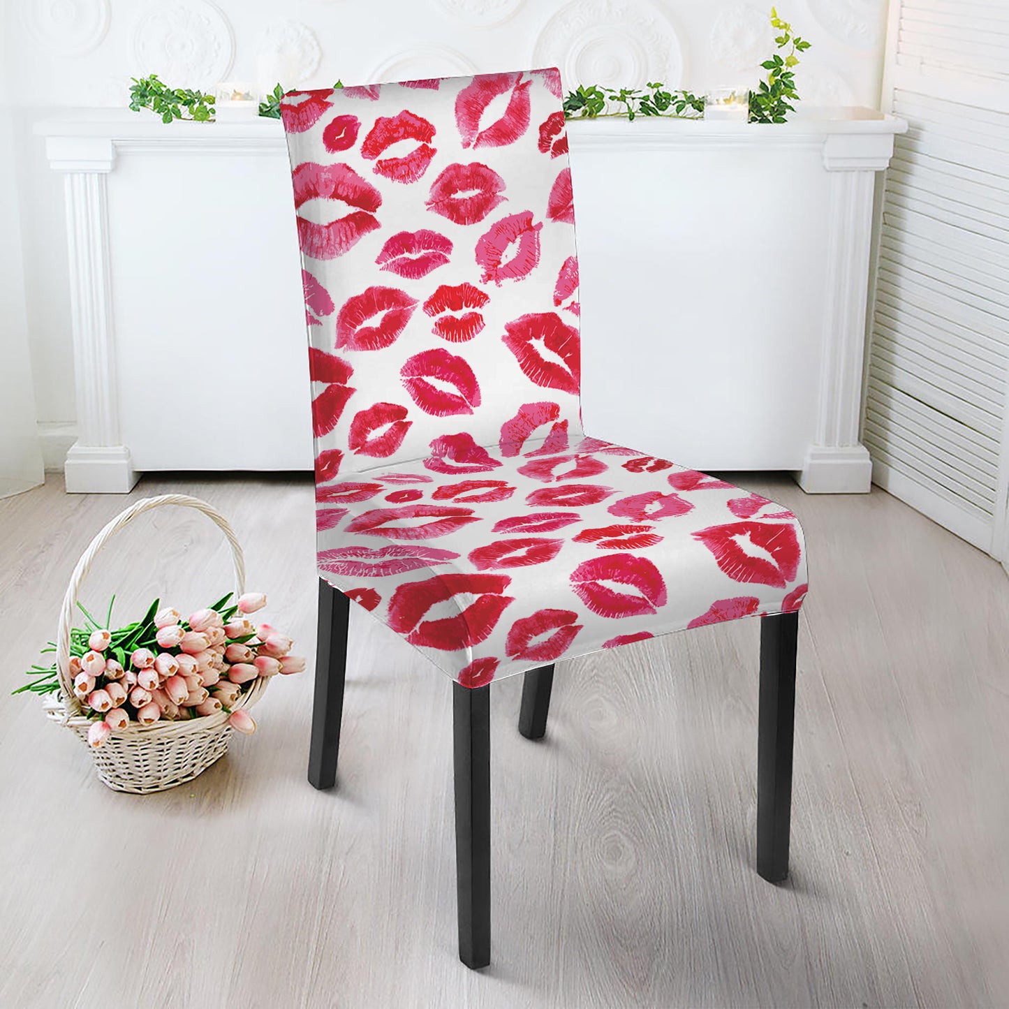 Red And Pink Lips Pattern Print Dining Chair Slipcover