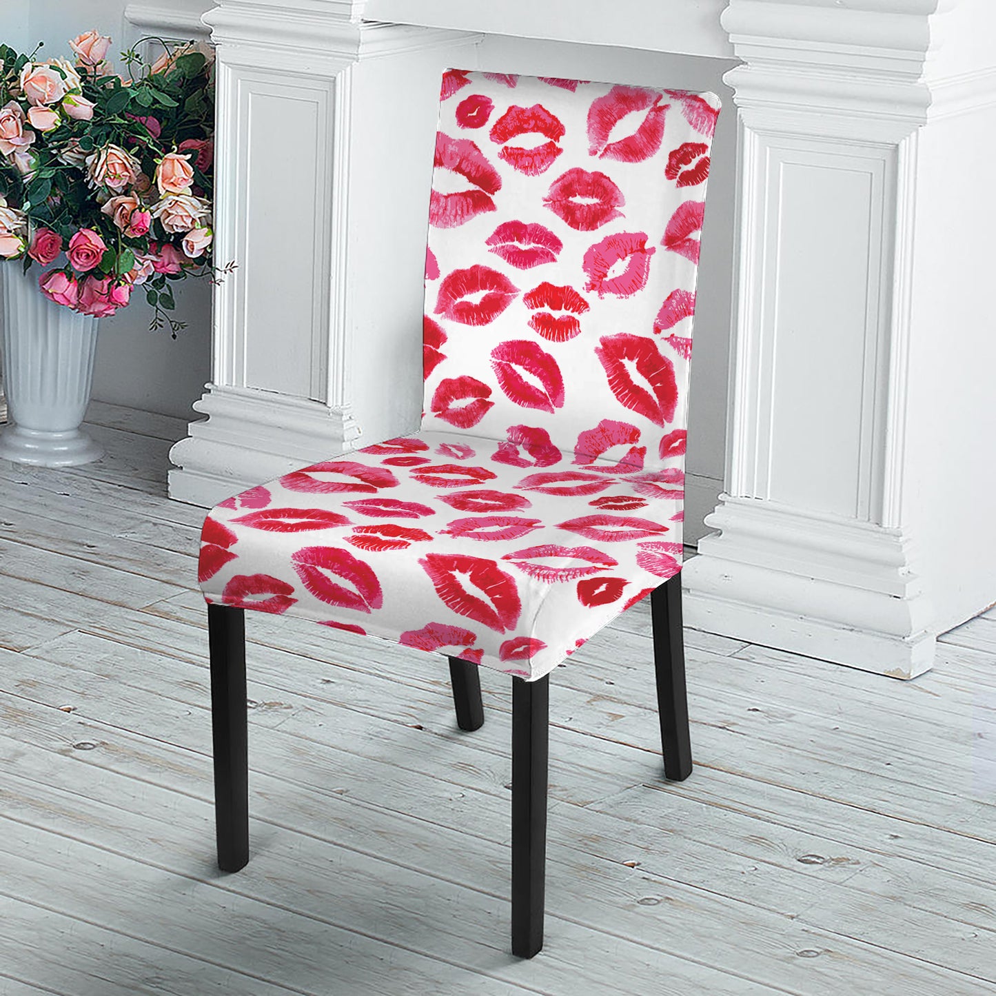 Red And Pink Lips Pattern Print Dining Chair Slipcover