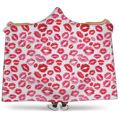 Red And Pink Lips Pattern Print Hooded Blanket